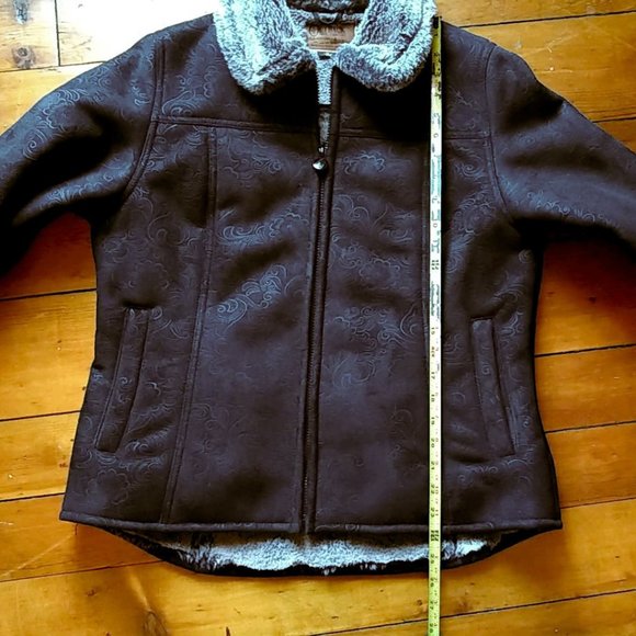 📢 FREE SHIP 📢 Tooled leather coat🔥fur-lined black Outback Trading Co. jacket - Picture 5 of 9